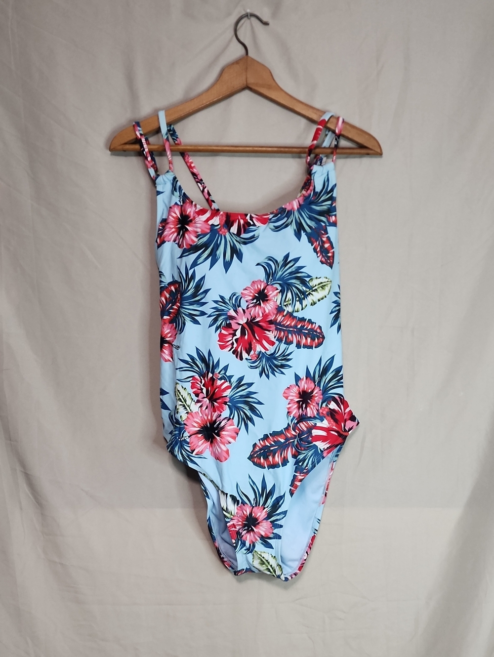 Kona Sol Light Blue One-Piece Swimsuit with Pink Floral Print